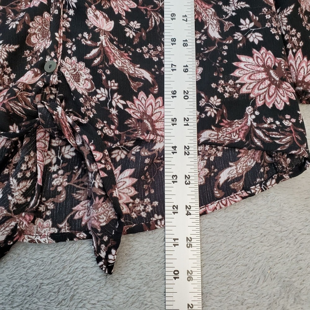 Knox Rose Floral‎ Boho Peasant Blouse XS Black Pink Bell Sleeve Top - Picture 7 of 9